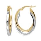Everlasting Gold Two Tone 14k Gold Oval Hoop Earrings, Women's