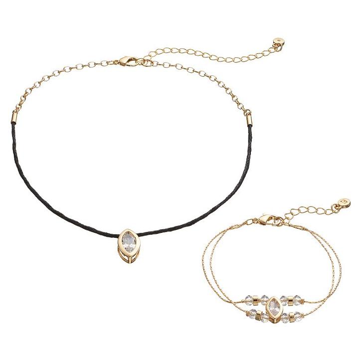 Lc Lauren Conrad Cubic Zirconia Marquise Choker Necklace & Bracelet Set, Women's, Multicolor