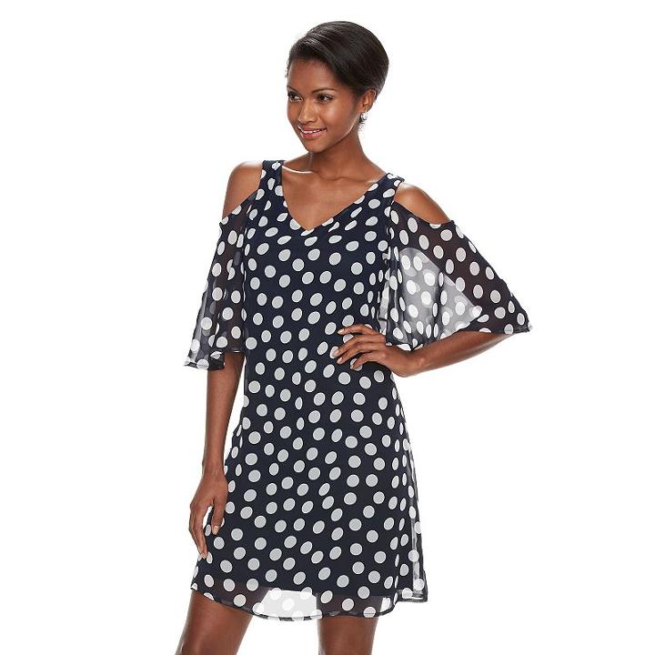 Women's Connected Apparel Cold-shoulder Polka-dot Dress, Size: 12, Blue (navy)
