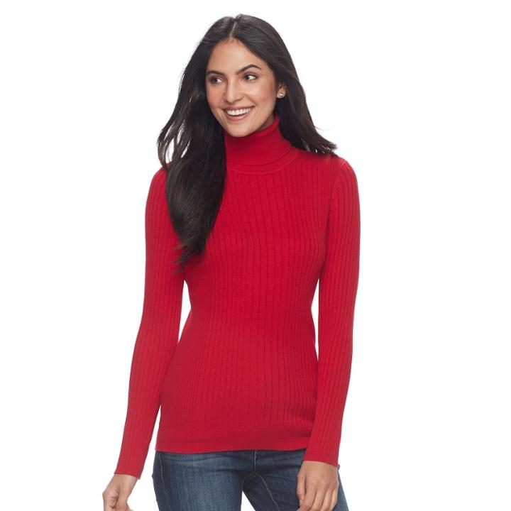 Women's Croft & Barrow&reg; Essential Ribbed Turtleneck Sweater, Size: Xxl, Med Red