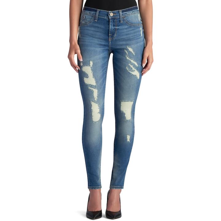 Women's Rock & Republic&reg; Kashmiere Ripped Skinny Jean Leggings, Size: 14 T/l, Med Blue