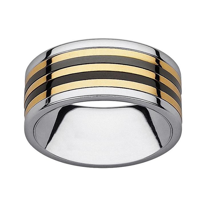 Black And Yellow Ion-plated Stainless Steel And Stainless Steel Striped Spinner Band - Men, Size: 7, Multicolor