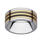 Black And Yellow Ion-plated Stainless Steel And Stainless Steel Striped Spinner Band - Men, Size: 7, Multicolor