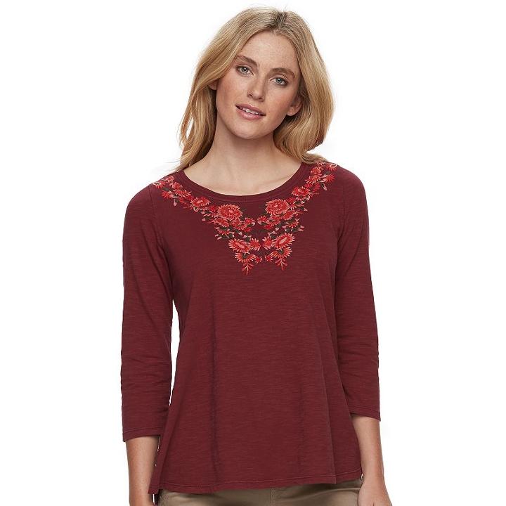 Women's Sonoma Goods For Life&trade; Embroidered Tee, Size: Xxl, Dark Red