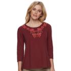 Women's Sonoma Goods For Life&trade; Embroidered Tee, Size: Xxl, Dark Red