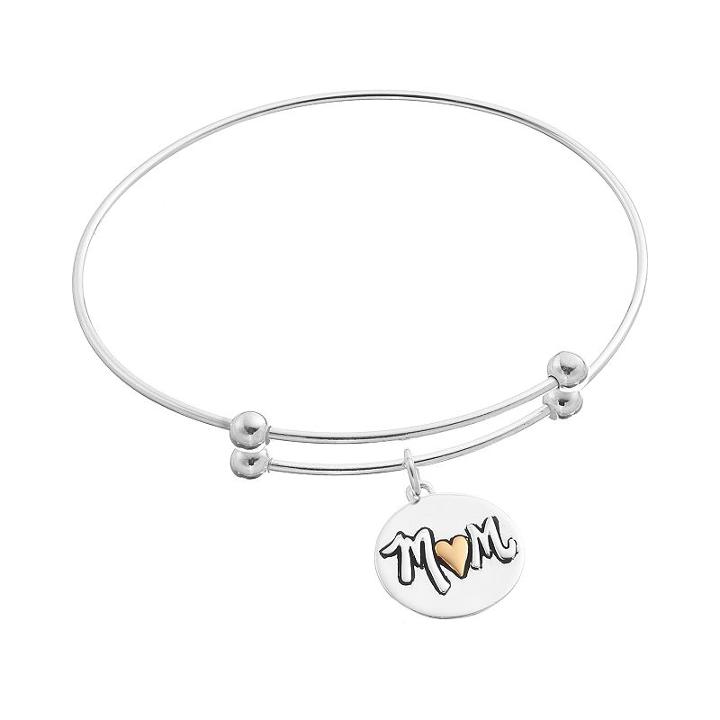 Sterling Silver Two Tone Mom Charm Bangle Bracelet, Women's, Multicolor