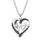 Silver Luxuries Cubic Zirconia & Marcasite Mom Heart Pendant Necklace, Women's, Size: 18, Grey
