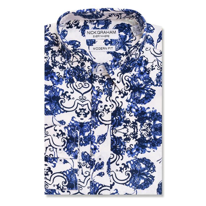 Men's Nick Graham Everywhere Modern-fit Stretch Dress Shirt, Size: 2x-36/37, Blue