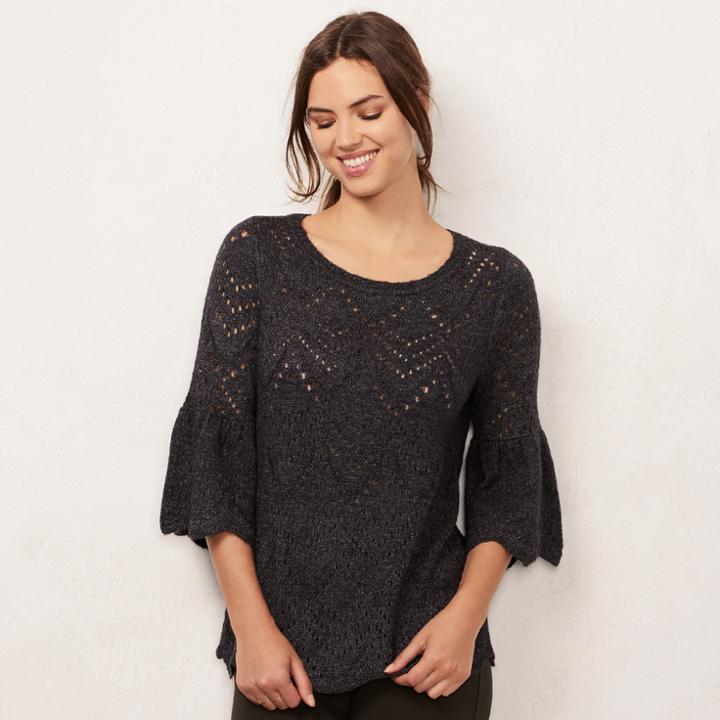 Women's Lc Lauren Conrad Eyelet Crewneck Sweater, Size: Xl, Med Grey