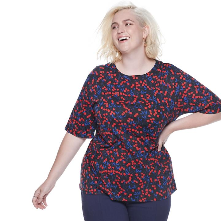 Plus Size Popsugar Print Tee, Women's, Size: 0x, Med Red
