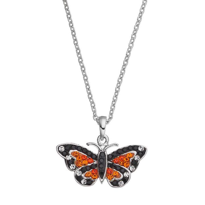 Silver Luxuries Silver Tone Crystal Monarch Butterfly Pendant, Women's, Orange