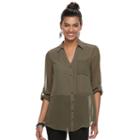 Juniors' Candie's&reg; Roll-tab Shirt, Teens, Size: Medium, Green