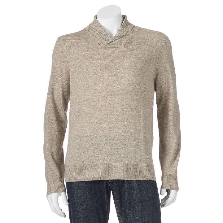 Men's Apt. 9&reg; Modern-fit Marled Merino Shawl-collar Sweater, Size: Medium, Med Beige