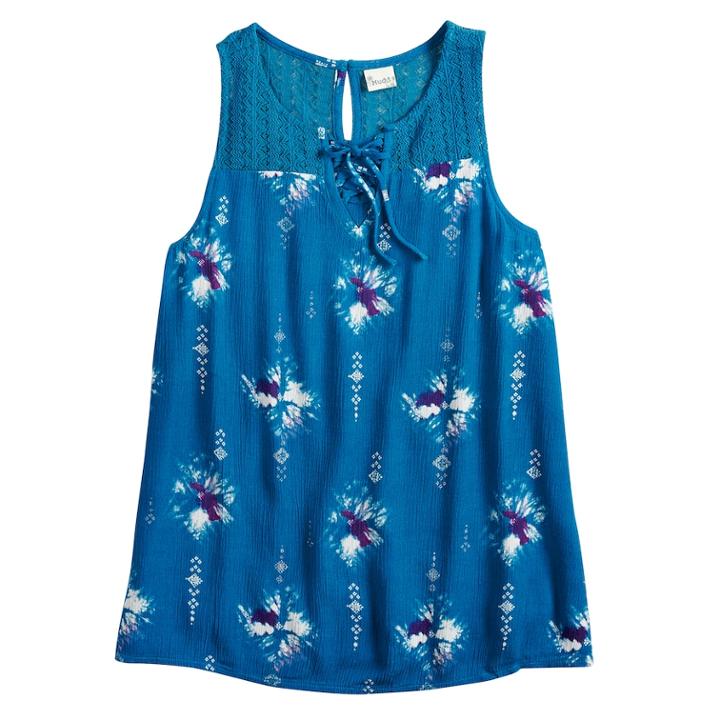 Girls 7-16 Mudd&reg; Lace-up Crochet Tank, Size: 10, Dark Blue