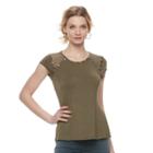 Women's Rock & Republic&reg; Studded Mesh Tee, Size: Xl, Dark Green