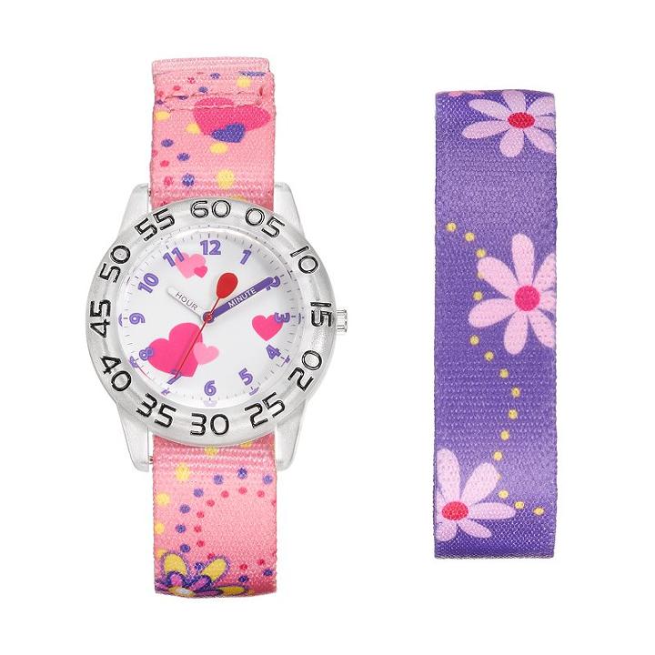 Red Balloon Kids' Time Teacher Watch & Interchangeable Floral Band Set, Girl's, Multicolor