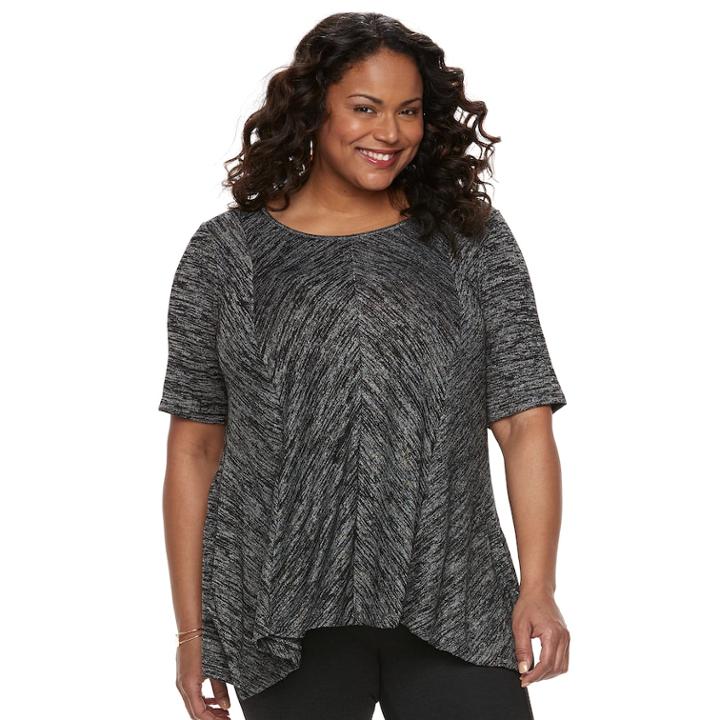 Plus Size Dana Buchman Mini Sharkbite Hem Print Top, Women's, Size: 1xl, Black