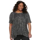 Plus Size Dana Buchman Mini Sharkbite Hem Print Top, Women's, Size: 1xl, Black