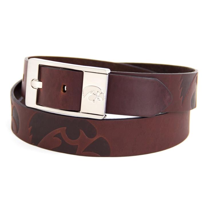 Men's Iowa Hawkeyes Brandish Leather Belt, Size: 42, Brown