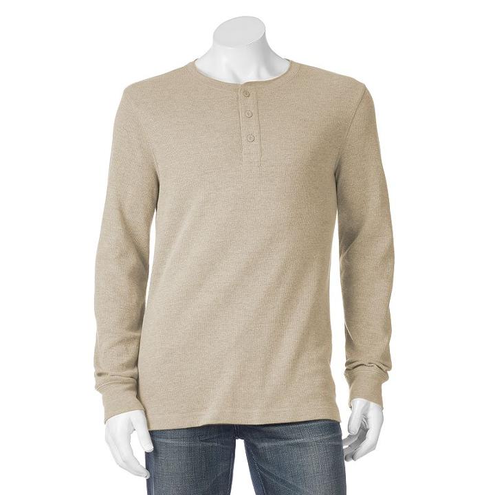 Men's Sonoma Goods For Life&trade; Heathered Thermal Henley, Size: Large, Med Beige