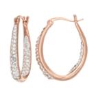 Chrystina Silver Plated Inside Out Crystal Oval Hoop Earrings, Women's, Pink