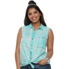 Plus Size Juniors' Plus So&reg; Sleeveless Tie-front Shirt, Teens, Size: 1xl, Med Blue