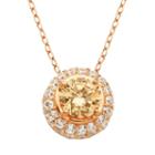 Champagne And White Cubic Zirconia 18k Rose Gold Over Silver Halo Pendant Necklace, Women's, Size: 18, Multicolor