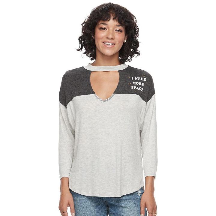 Juniors' About A Girl More Space Choker Neck Graphic Tee, Size: Xl, Beige Oth
