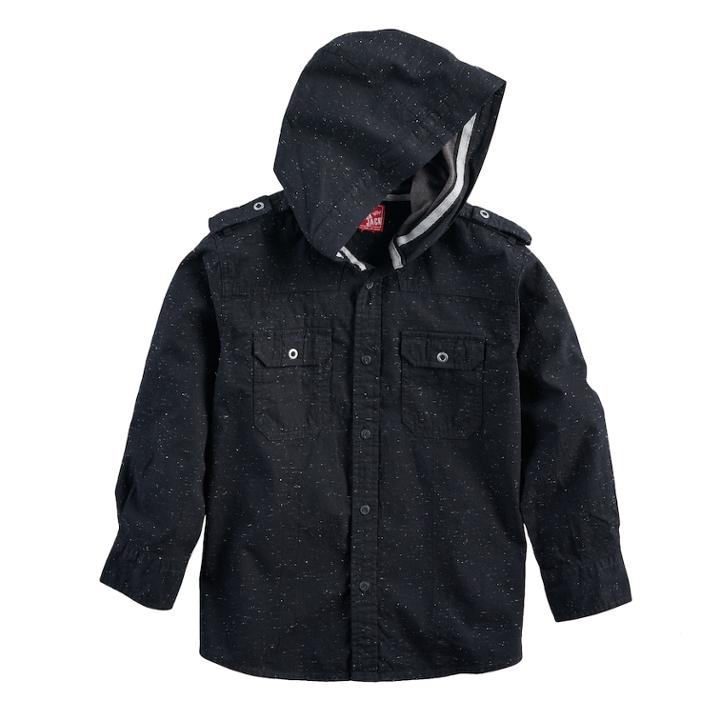 Boys 8-20 French Toast Hooded Button-down Shirt, Size: Small, Black