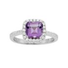 Amethyst And Cubic Zirconia Platinum Over Silver Square Halo Ring, Women's, Size: 7, Purple