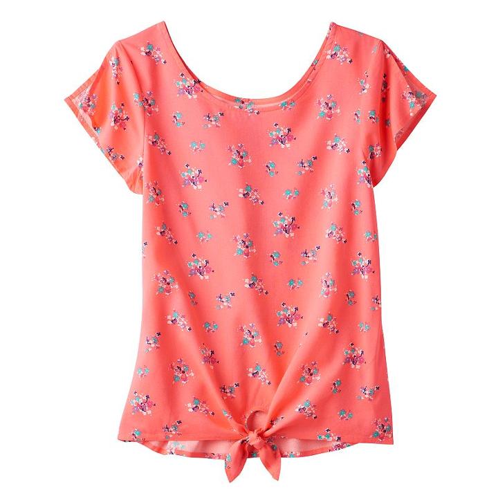 Girls 7-16 So&reg; Print Tie-front Top, Girl's, Size: 10, Brt Pink