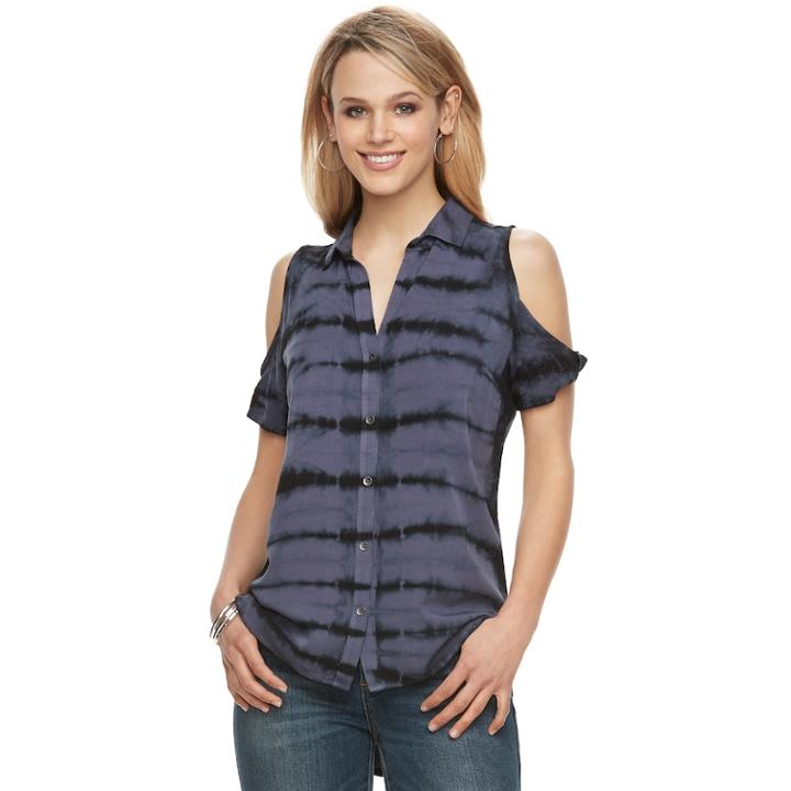 Women's Rock & Republic&reg; Twisted Sleeve Cold-shoulder Shirt, Size: Xl, Drk Purple