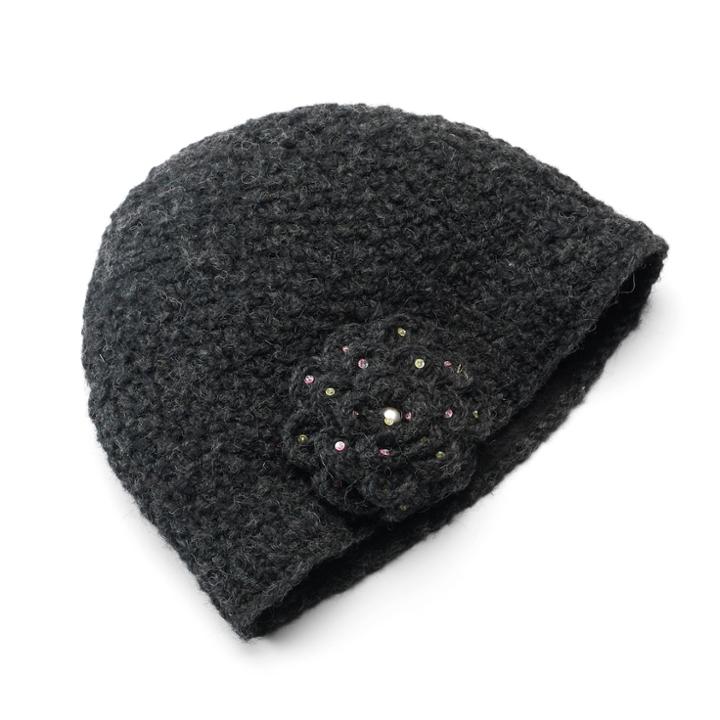 Sijjl Women's Floral Wool Beanie, Black
