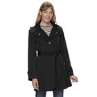 Women's Tower By London Fog Hooded Double-layer Lapel Rain Jacket, Size: Large, Black