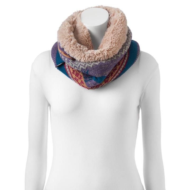 Muk Luks Faux Fur Lined Reindeer Funnel Scarf, Women's, Size: Fits Most, Purple
