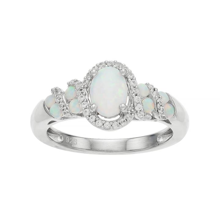 Sterling Silver Lab-created White Opal & White Sapphire Oval Halo Ring, Women's, Size: 7, Multicolor