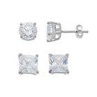 Primrose Sterling Silver Cubic Zirconia Square & Round Stud Earring Set, Women's, White