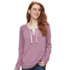 Juniors' So&reg; Lace-up Long Sleeve Sweatshirt, Teens, Size: Large, Drk Purple