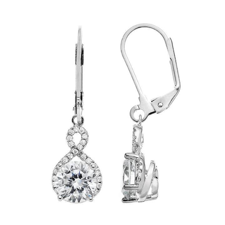 The Silver Lining Cubic Zirconia Silver Tone Twist Drop Earrings, Women's, White