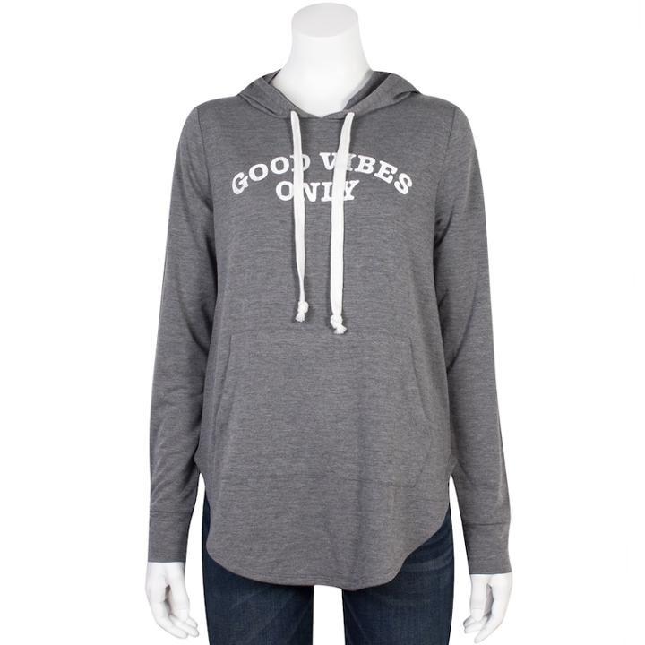 Juniors' Grayson Threads Good Vibes Only Graphic Hoodie, Teens, Size: Xl, Grey (charcoal)