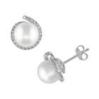 10k White Gold 1/10-ct. T.w. Diamond And Freshwater Cultured Pearl Stud Earrings, Women's