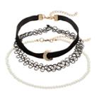 Crescent, Simulated Pearl & Tattoo Choker Necklace Set, Women's, Black