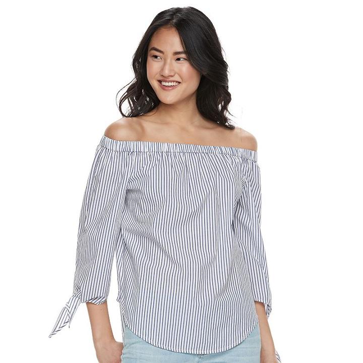 Juniors' So&reg; Poplin Off The Shoulder Top, Girl's, Size: Small, Blue