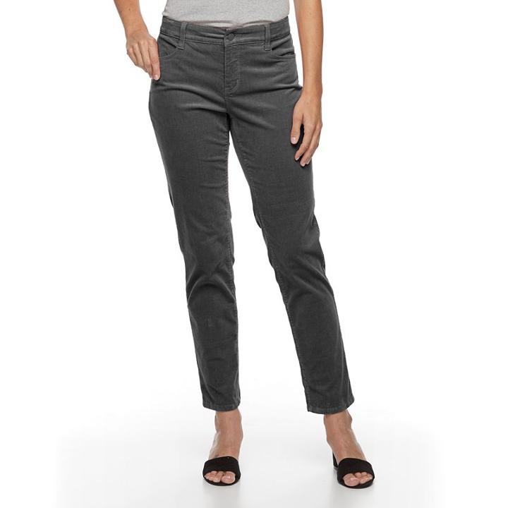 Petite Croft & Barrow&reg; Tummy-slimming Straight-leg Corduroy Pants, Women's, Size: 18 Short, Grey (charcoal)