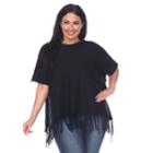 Plus Size White Mark Button Fringe Poncho, Women's, Black