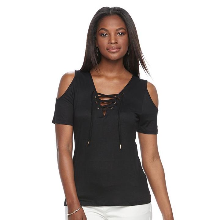 Women's Alex & Parker Lace-up Cold Shoulder Tee, Size: Medium, Black