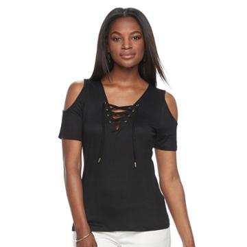 Women's Alex & Parker Lace-up Cold Shoulder Tee, Size: Medium, Black