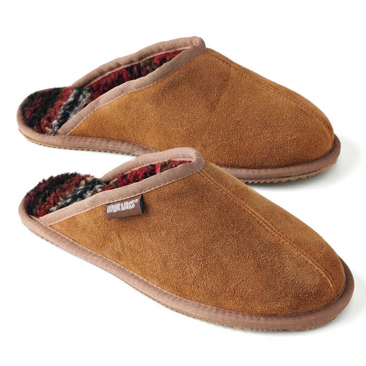 Muk Luks Men's Leather Suede Berber Fleece Scuff Slippers, Size: 9, Brown
