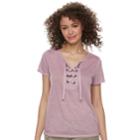 Juniors' Cloud Chaser Lace-up Short Sleeve Tee, Teens, Size: Medium, Med Pink