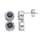 Radiant Gem Lab-created Sapphire Sterling Silver Halo Drop Earrings, Women's, Blue